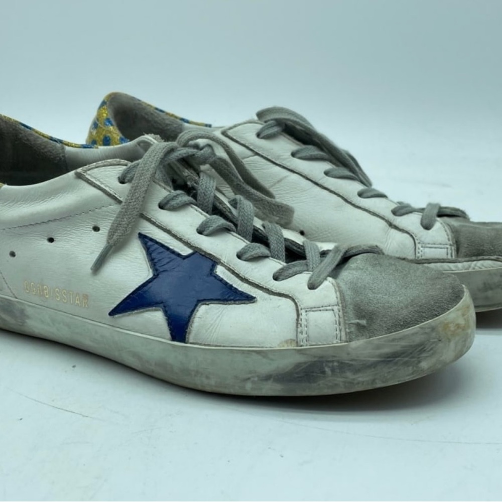 Golden Goose White and Blue Sneakers